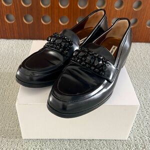 KARL LAGERFELD // Embellished Loafers. SIZE 36 (6). Patent Leather. Black